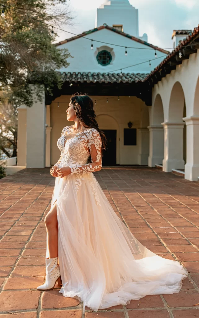 open lace back dress Stella York 7755